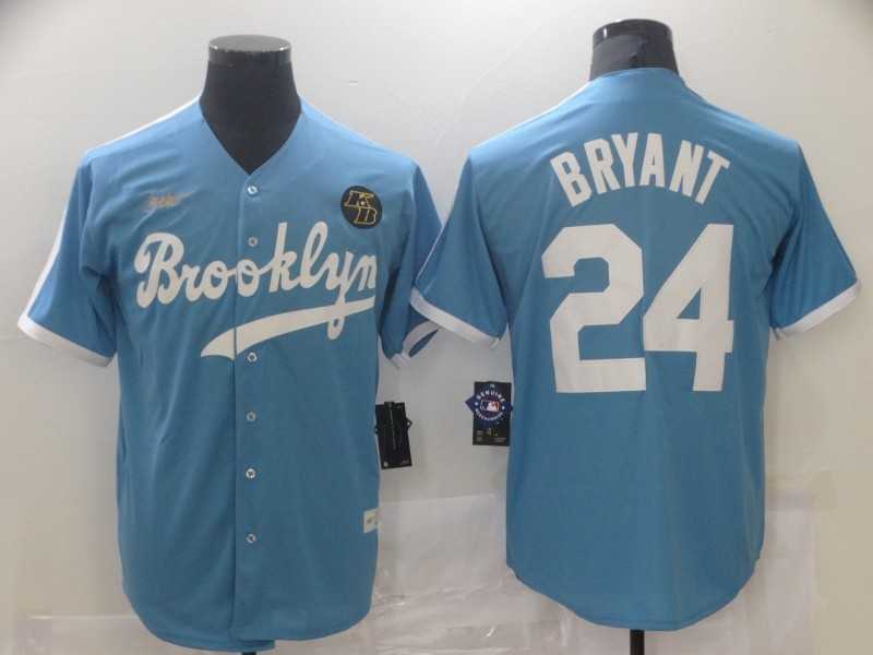 Men%27s Los Angeles Dodgers #24 Kobe Bryant Light Blue Throwback With KB Patch Cool Base Stitched Baseball Jersey